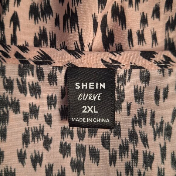 Shein Curve Pink Leopard Cheetah Print Peplum V-Neck Long Sleeved Top Plus Sz 2X - Picture 7 of 8